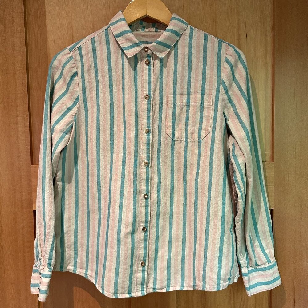 Sezane Tomboy Shirt Two-tone Aqua Stripes - Size 4